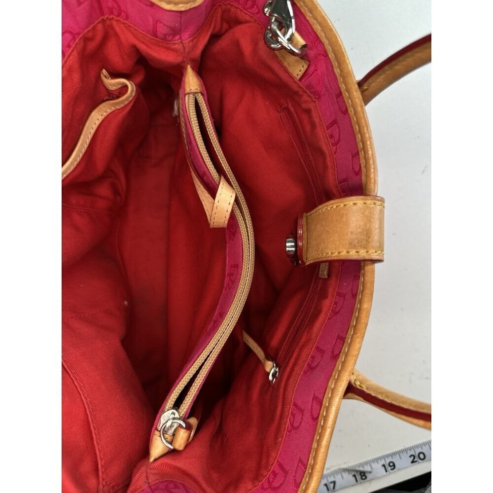 Dooney & Bourke Pink Signature Monogram Tan Leather Buckle Closure Handbag - Picture 5 of 14